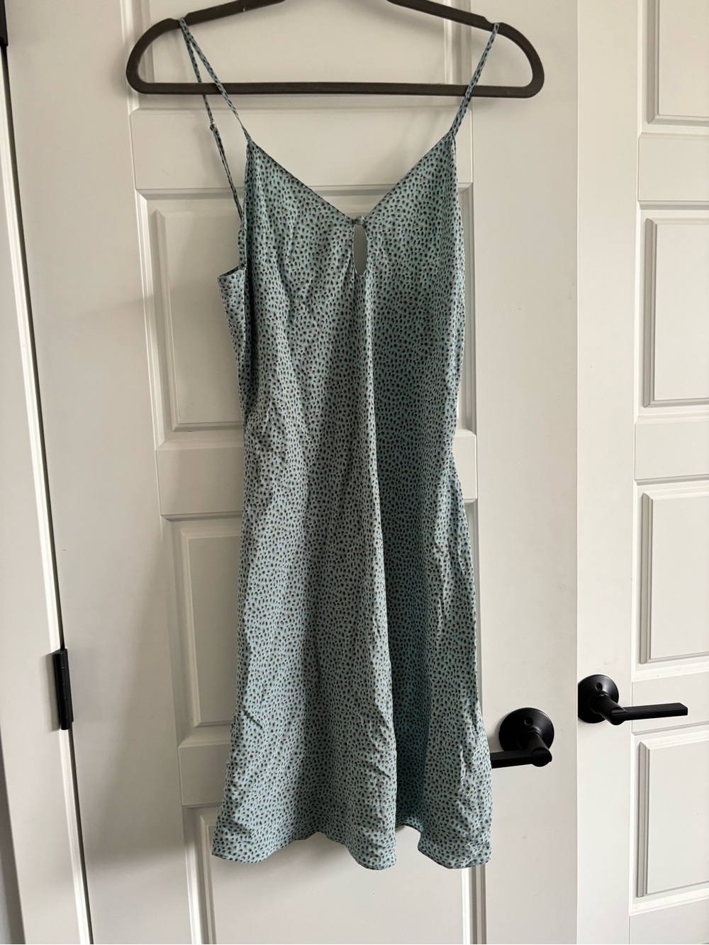 Vintage Deane & White 100% Silk slip Dress Nightie powder blue grey polka dots M - Picture 2 of 6